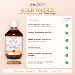 Kolloidales Gold 10 ppm, 500 ml: Produktdaten auf einen Blick