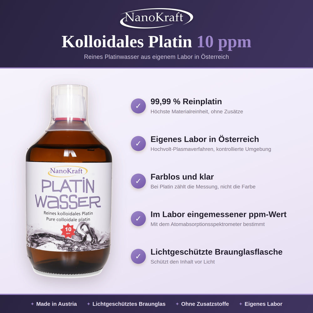 Kolloidales Platin 10 ppm – laborgeprüft, 99,99 % Reinplatin, Made in Austria