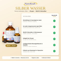 Kolloidales Silber 25 ppm, 500 ml: Produktdaten auf einen Blick