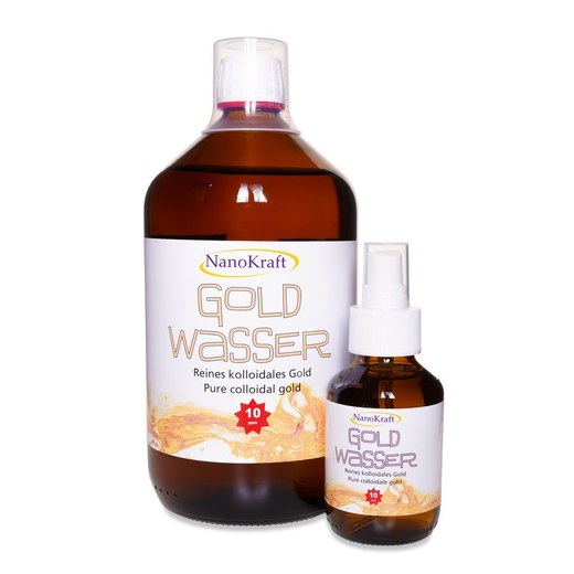 Kolloidales Gold 10 ppm Komplett-Set 1000 ml von NanoKraft – Braunglasflasche mit Messbecher und E-Book, Made in Austria